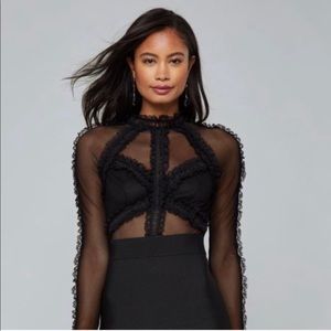 Black Mesh and Ruffle Bebe Bandage Dress - S
